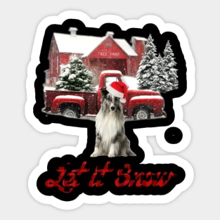 Shetland Sheepdog Let It Snow Tree Farm Red Truck Christmas Sticker